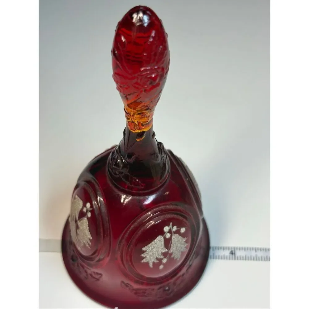 Vintage Ruby Red Hand Painted Bell M. Kramig Signed Glass Bell glows